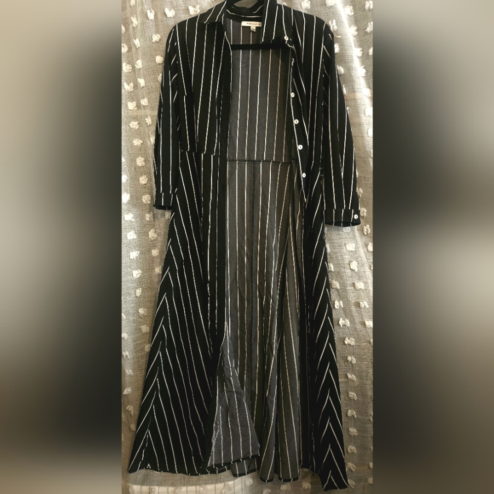 Purple Snow Button-Up black and white stripe dress